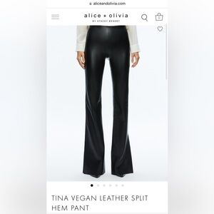 Alice and Olivia • Tina Vegan Leather Side Slit Pant • New with tags